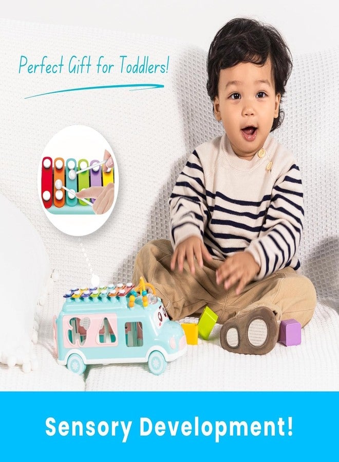 Cable World Baby School Bus Xylophone Toy for Toddlers 1-3, Baby Musical Bus Toys for 1 Year Old Girl, Shape Sorting Toys Knocking Xylophone Educational Musical Instruments Toy (Blue) - Image 5
